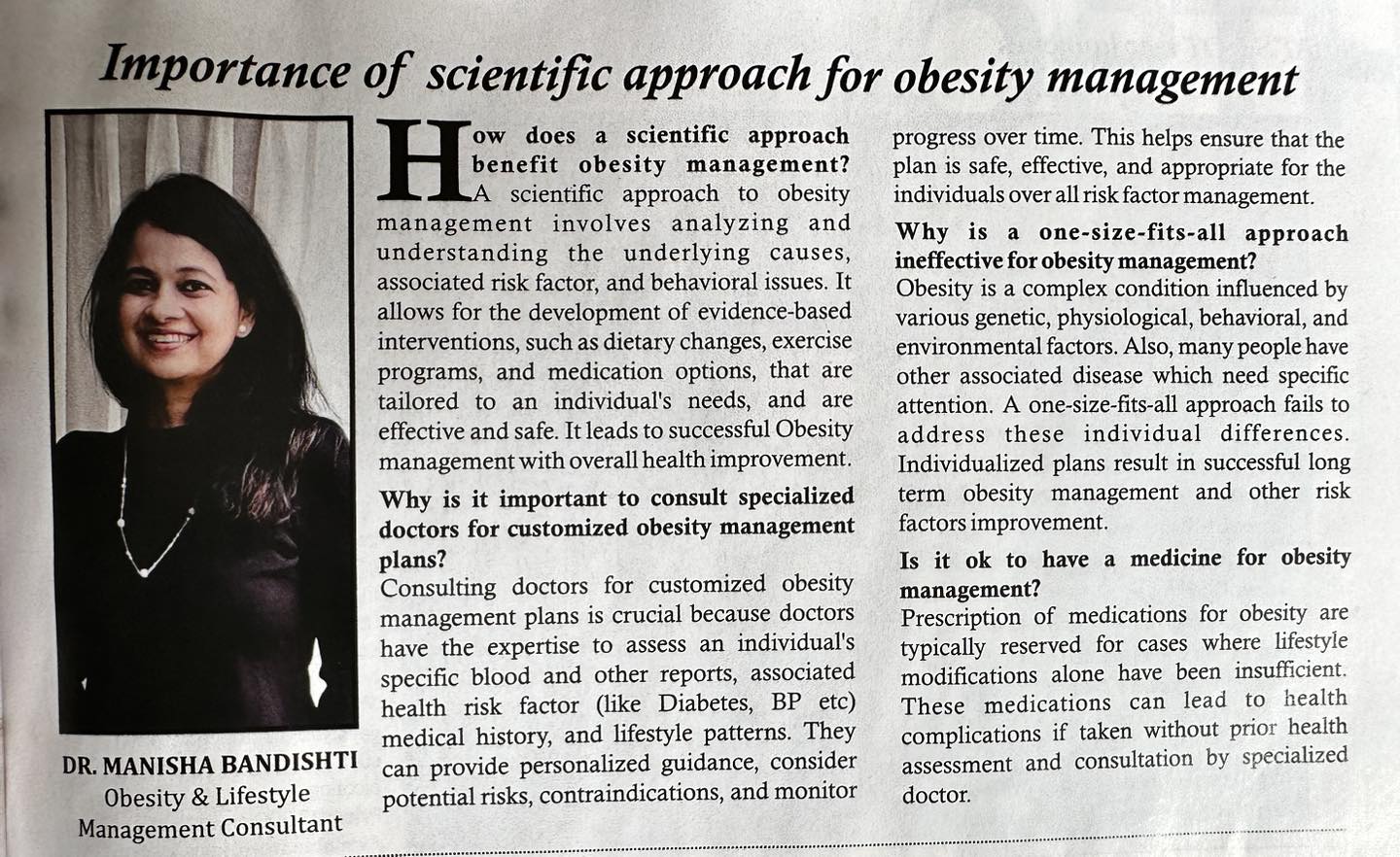 Scientific approach for obesity management